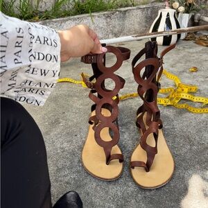 Brown Circle-Detail Gladiator Sandals - Women